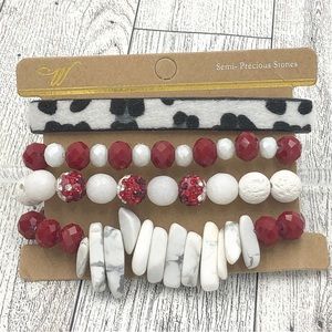 4 Set Combo Red White Stretch Bracelets Alabama Arkansas Gamecocks Alabama